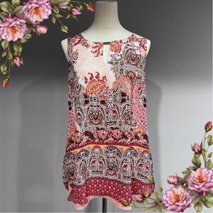 Paisley and floral print sleeveless loose fit tunic top‎